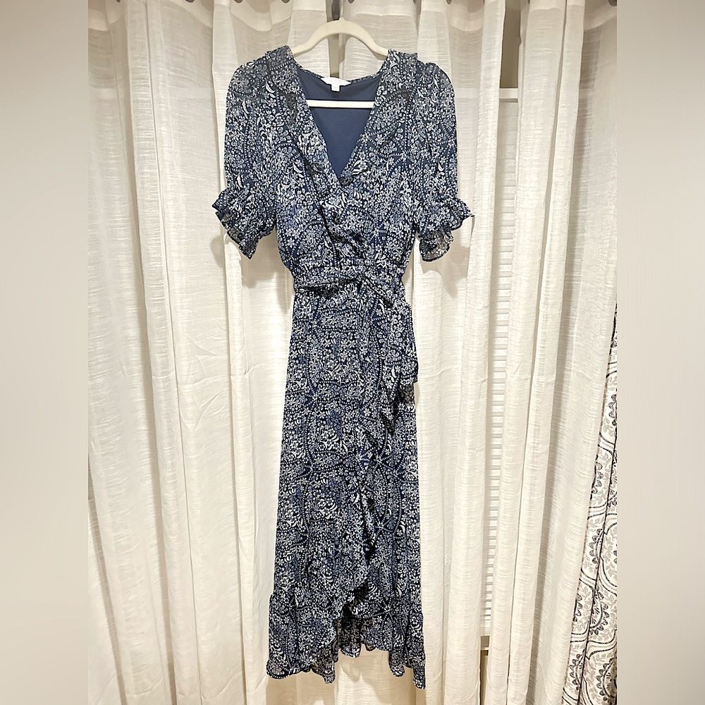 Lauren Conrad blue floral midi dress